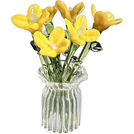 1 Bouquet de fleurs en verre avec vase et mini-fleurs soufflées à la main pour la décoration du salon - G (1/4)