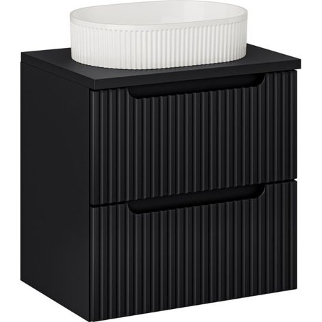 Set da bagno VANO 60cm: mobile sottolavabo con cassetti + top per lavabo + lavabo da appoggio con scanalature verticali