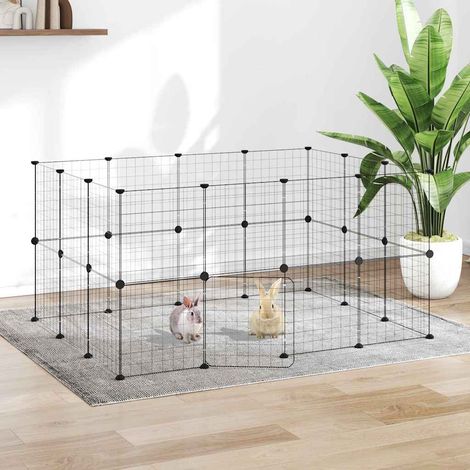 vidaXL 28-Panel Pet Cage with Door Black 140x105x70 cm Steel (1/5)