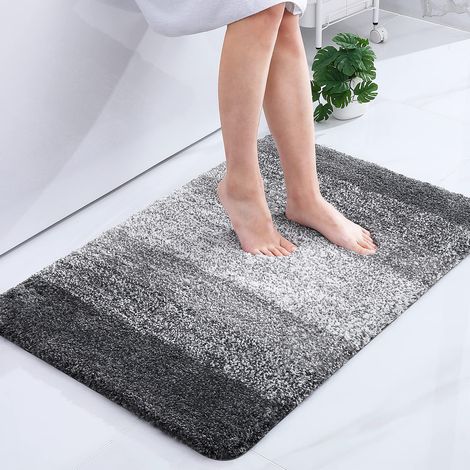 Tapis de Salle de Bain Doux, 60 x 90 cm, antidérapant, Lavable, Moelleux à Poils Longs, en Microfibre absorbante, Gris (1/5)