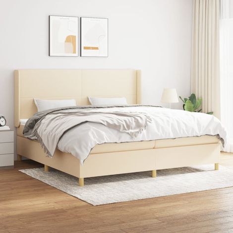 Lit adulte Durable,Lit à sommier Tapissier + Matelas Crème 200x200 cm Tissu -67936 (1/5)