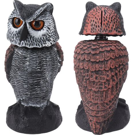 Leurre de hibou à tête branlante en plastique pour effrayer les oiseaux - Épouvantail - Faux hibou décoratif pour jardin extérieur (1/5)