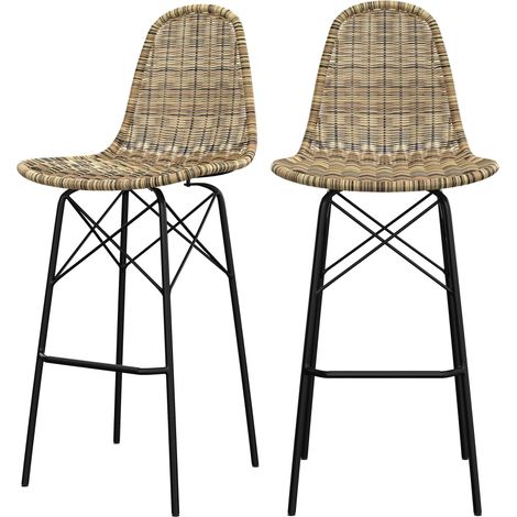Lot de 2 chaises de bar 76 cm en résine tressée beige - TIPTUR