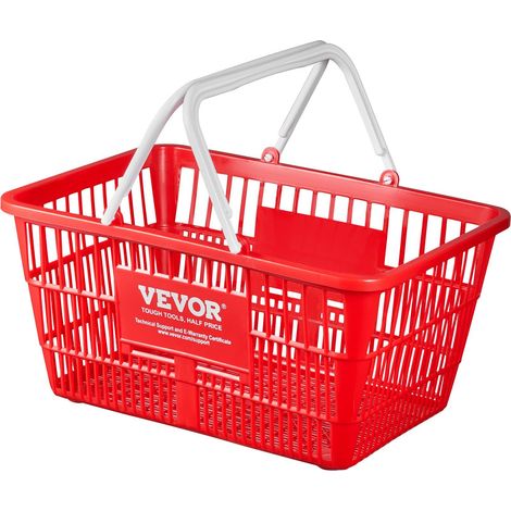 Panier de courses lot 20, 21 L plastique durable avec poignée, 42 x 30 x 21 cm, portable pour magasin, rouge usage intensif (1/5)