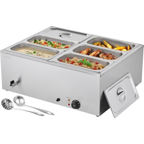 Chauffe-Plat Électrique à Vapeur 1500 W, Buffet Chauffant en Inox, Bain-marie avec 6 Bacs de 1/3, Couvercle et Louches à Soupe et Perforées, pour Servir Buffet en Libre-Service Restauration (1/5)