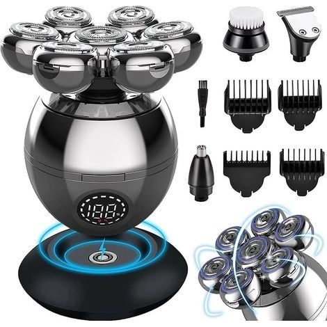 Rasoirs de tête pour hommes chauves-rasoir de tête électrique 5-en-1 pour hommes chauves, rasoirs de tête de conception rotative, kit de toilettage électrique pour hommes (1/5)