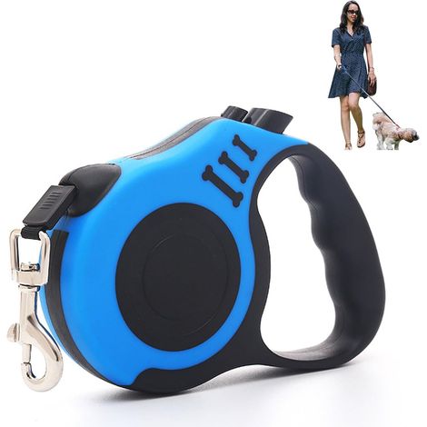 Correa retráctil para perros, 5 metros, para perros pequeños y medianos de hasta 15 kg, para entrenamiento y paseo, color azul (1/5)