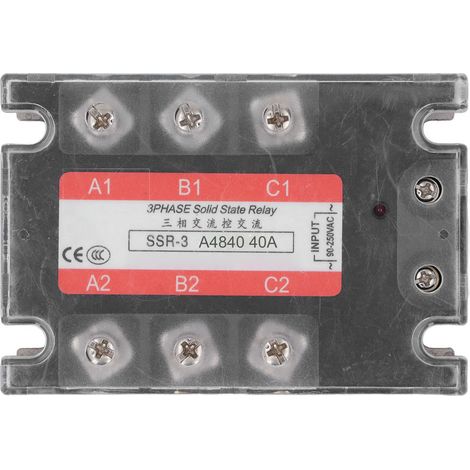 Relais statique triphasé 40A avec indicateur LED, couvercle transparent, SSR AC‑AC entrée 90‑250V sortie 24‑480V (1/5)