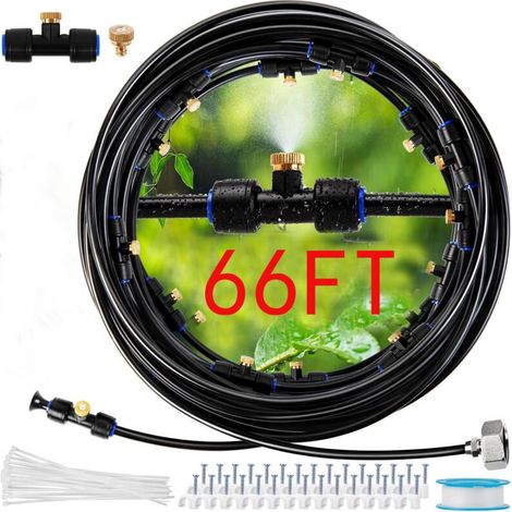 Pulverizador de exterior con 30 accesorios – 20 boquillas premontadas – Longitud total 16 m – Apto para patios y piscinas -Crezuo