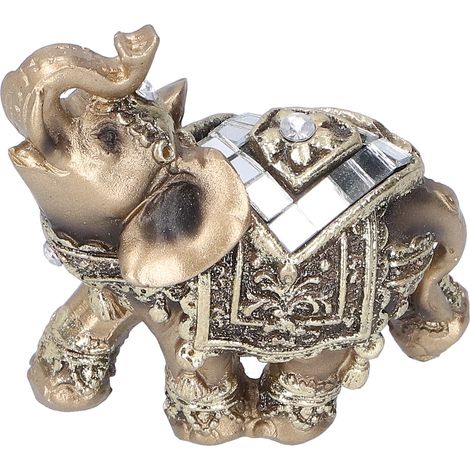 Statue d'éléphant en résine, ornement Feng Shui, décoration de bureau, doré, taille S (7 x 3,5 x 7 cm). (1/5)