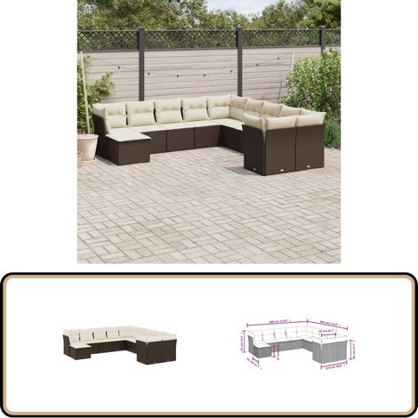 11-tlg. Garten-Sofagarnitur mit Kissen Braun Poly Rattan - Gartensorte - Gartenmöbelset - PE-Rattan Möbel - Outdoor Sofa - Lounge Set