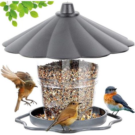 Mangeoire à oiseaux réglable avec toit, en plastique, pour jardin et terrasse. (1/5)