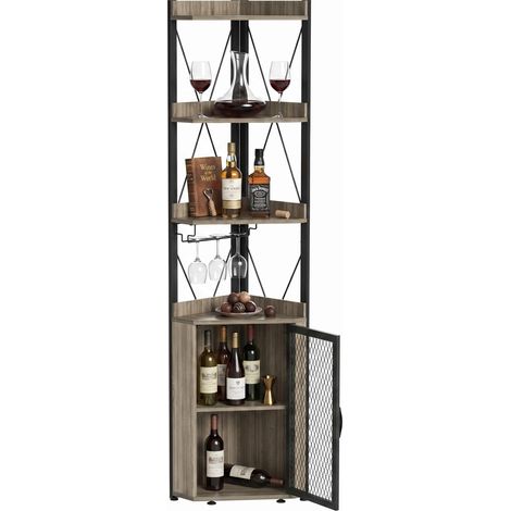 Corner Shelf - for Kitchen - Grey Wood Grain, MDF & Metal - for Kitchen, Countertop (1/5)