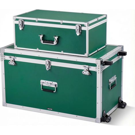 VEVOR 2 x Transportkoffer Aufbewahrungskoffer Aufbewahrungskisten Abschließbar, Große Aufbewahrungskiste (816 x 452 x 460 mm) mit Rollen & 3 Metallgriffen, Transportruhe mit Deckeln für Wohnung Grün (1/5)