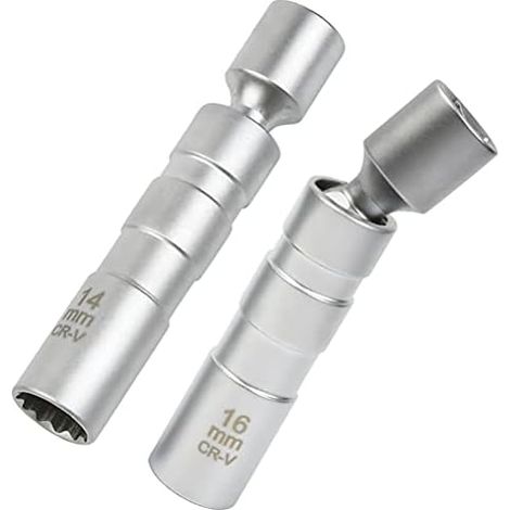 2pcs Clé à Bougie d'Allumage 14mm/16mm,Clé de Retrait d'Allumage,Outil Retrait,Clé Douille pour d'Allumage,Entraînement Magnétique 12 Points Plus d'Automobile -