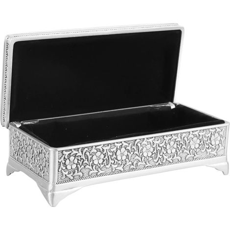 Vintage European Alloy Jewelry Box for Women, Embossed Floral Pattern, Trinket Collection, Stores Rings, Earrings, Bracelets, Stamps (S) (1/5)