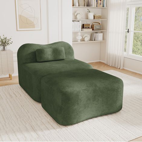 Fauteuil modulaire sans structure avec pouf en velours vert 96 x 167 x 70 cm (1/5)