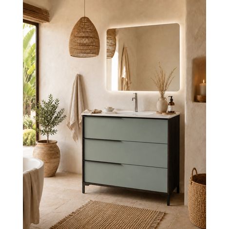 Mobile bagno 80x47 a terra caffe salvia opaco lavabo ceramica lucida (1/5)