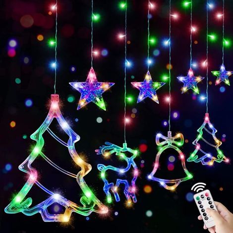 Rideau Lumineux de Noël. Rideau Lumineux 138 LEDs. 3.3M Guirlande Lumineuse Noël Étoile Renne Sapin Intérieur Extérieur 8 Modes Rideau Lumineux USB Guirlande Lumineuse Fenêtre Noël Décoration (1/5)