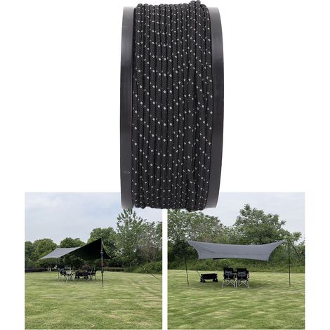 Paracord Rope Deluxe Avec Reflective 164FT PP 2.5mm Diamètre Mince Portable Résistant au Vent pour Sécuriser Tente Camping Noir 50m (1/5)