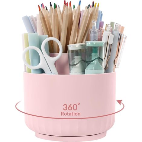 Organizer da scrivania girevole a 360 gradi, portapenne a 5 scomparti, ideale per ufficio, scuola o casa (rosa chiaro) (1/5)