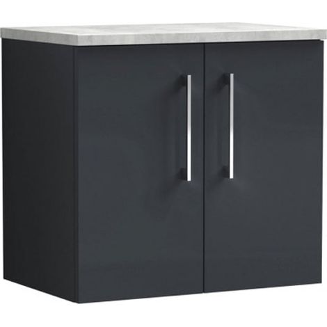 Nuie Arno Wall Hung 2-Door Vanity Unit with Bellato Grey Worktop 600mm Wide - Satin Anthracite (1/5)