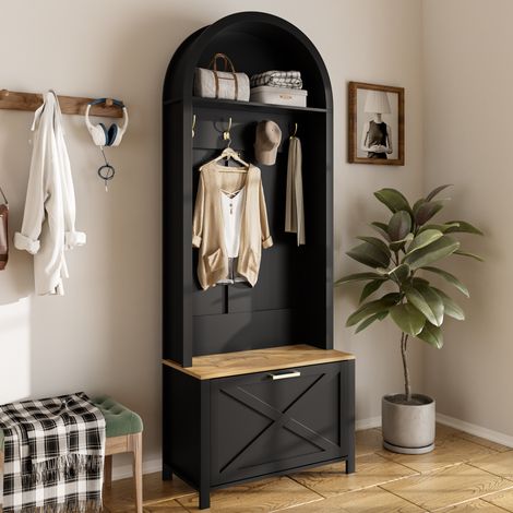 Porte-Manteau ,armoire à chaussures,armoire d'entrée,Vestiaire -Base en fer - 75x35x195cm - noir (1/5)