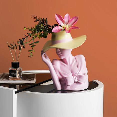 Kaelt - Célébrité Portrait Sculpture Arrangement De Fleurs Résine Artisanat Pot De Fleur Vase Ornement - Rose (1/4)