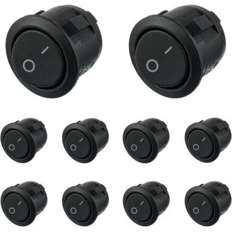 Interrupteur à bascule rond noir 10 pièces marche/arrêt 2 broches AC 6A (250V) 10A (125V) SPST Appuyez sur le bouton à bascule pour Auto Boat Marine Car Truck Light Household (1/5)