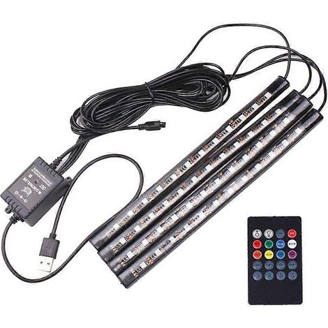 Lampe d'ambiance USB pour voiture, bande lumineuse LED 7 couleurs, contrôlée par le son, éclairage musical intérieur (4 bandes lumineuses, 48 LED) (1/2)