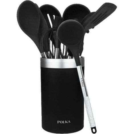 Cecotec Utensilios de Cocina de Silicona Polka Exclusive Wood&Rock. Set de 9 piezas Negro (1/5)