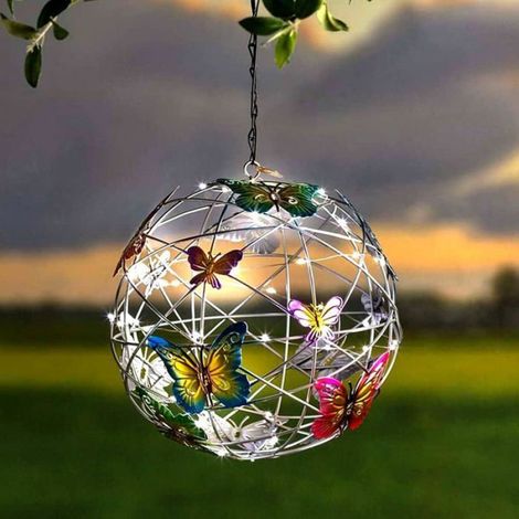 Lampe Solaire - Boule Papillon Décorative Extérieure - Étanche IP45 - Aluminium - Pour Jardin Terrasse Pergola - 1 Pièce (1/2)