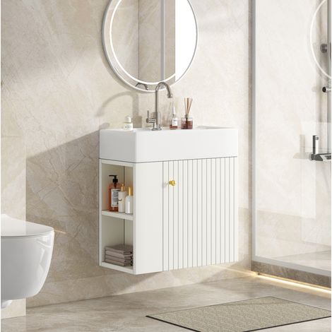 Meuble de salle de bain avec vasque suspendu 55 cm blanc avec rangement OKMYHOME (1/5)