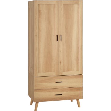 Homcom – Armoire de rangement scandinave 2 portes avec penderie – 2 tiroirs – aspect chêne clair – dimensions 80L x 54l x 180H cm (1/5)