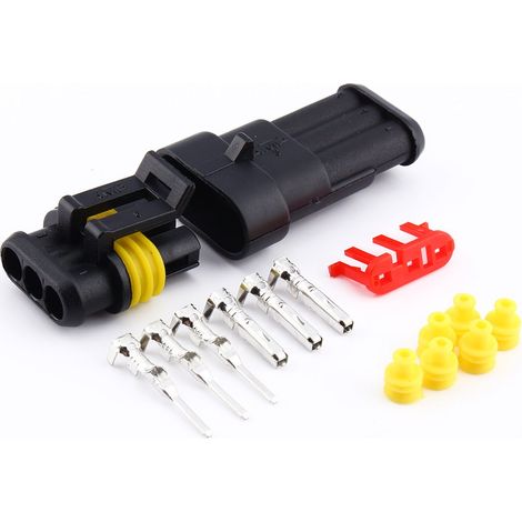 3 Pin Way connecteur de Fil, Kit de 3 Broches Plug Connecteur Étanche Électrique 1.5mm Terminaux Verrouillage pour Moto Voiture Camion,A (1/5)