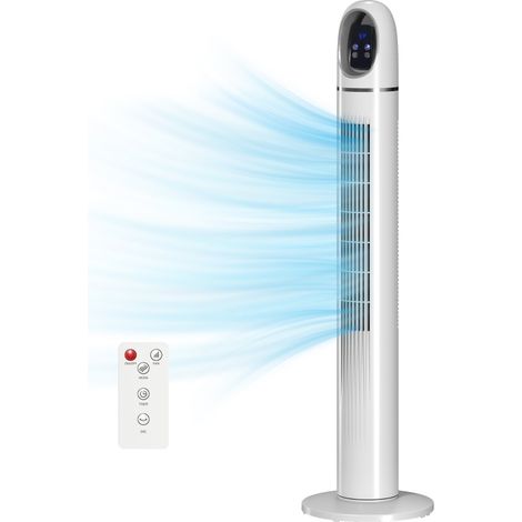 Ventilateur colonne avec télécommande, 3 vitesses, 3 modes, minuterie 24 h, oscillation à 70°, affichage LED, blanc (1/5)