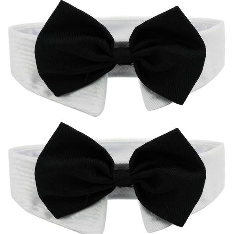 Colliers élégants avec nœud papillon noir et blanc - Taille S - Lot de 2 - Coton doux, réglable, pour occasions spéciales (1/5)