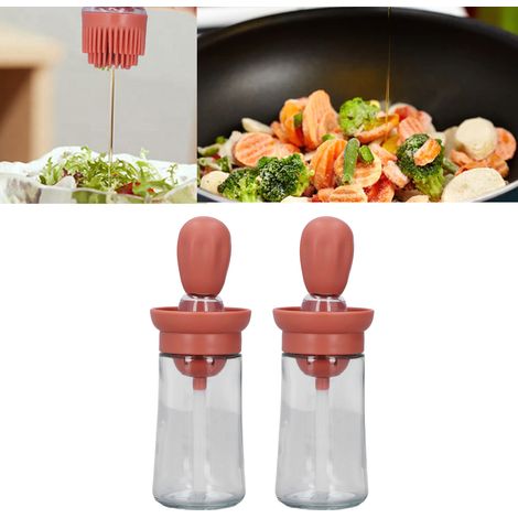 Bouteille d'huile en silicone, distributeur d'huile de cuisine, brosse pour barbecue, brosse à huile, distributeur d'huile pour la cuisson des crêpes, bouteille de brosse à huile cactus, rouge. (1/5)