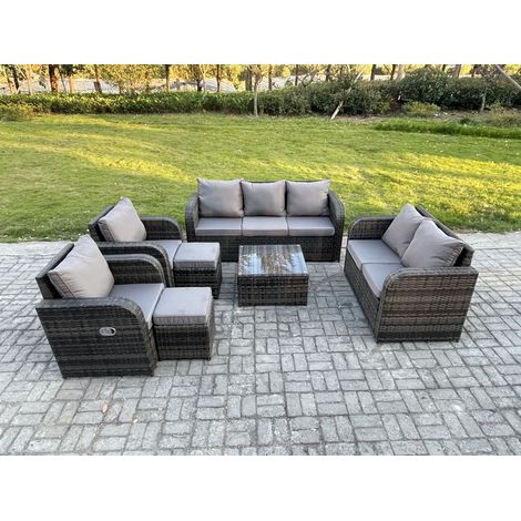Fimous 9-Sitzer Gartenmöbelset Rattan Garten Sofa im Freien Sessel mit Gehärteter Glastisch 2 kleine Fußhockern Dunkelgrau Gemischt (1/5)
