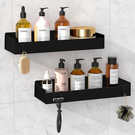 anthracite Rangement Douche en Métal Etagere Douche sans Percage Lot de 2 Etagere Salle de Bain avec (1/5)