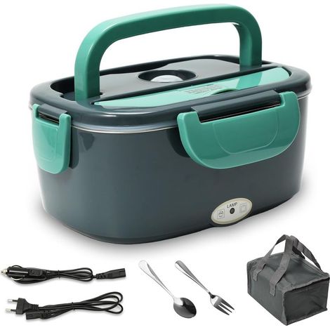 Lunch Box Chauffante,60W 1.5L Gamelle Chauffante, 2 en 1 Boite Chauffante Repas pour Voiture Camion Maison, 12V/24V/220V Lunch Box Chauffante Electrique pour Bureau, École, Voyage (1/4)