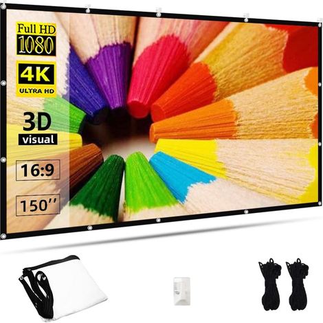 Ecran Projecteur Portable, 150 Pouces Écran de Projection Pliable et Lavable, 4K HD 16:9 Écran de Videoprojecteur Double Face pour Intérieur Cinéma Maison (1/5)
