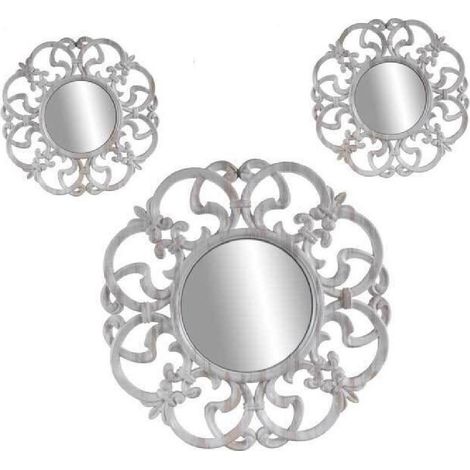 Kaela - Set 3 Specchi Parete Decorativi Anticati Bianco Specchio Plastica 25-35cm 836886 - (1/3)