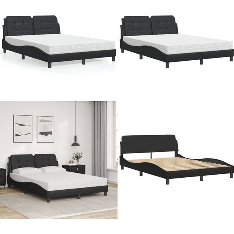 Bett mit Matratze Schwarz 140x200 cm Kunstleder - Schlafzimmermöbel - Doppelbett - Boxspringbett - Bettrahmen - Kunstlederbett - Home & Living (1/5)