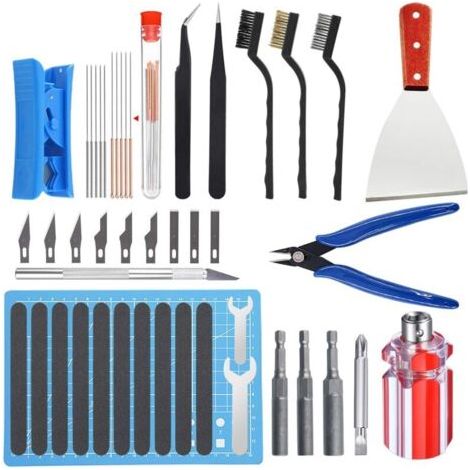 Kit di strumenti per stampante 3D da 36 pezzi, 3 in 1 con ugello, aghi, pinzette, raschietto e tappetino da taglio.