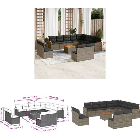 13-tlg. Garten-Sofagarnitur mit Kissen Grau Poly Rattan - Gartenmöbel Set - Esszimmergarnitur - Outdoor Möbel - Lounge Sofa - Rattan Gartenmöbel - Home & Living (1/3)