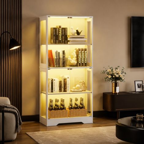 Vetrina in vetro 80x35x165 cm in vetro e MDF bianca con LED – MEUBLIV (1/5)