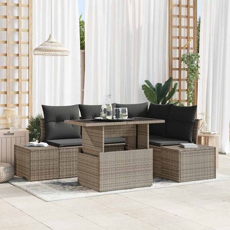 vidaXL Gartensofa-set mit Kissen mit Speicher 5 pcs Grau Poly-Rattan (1/5)