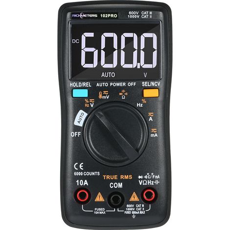 Multimètre automatique RM102Pro, 6 000 points, rétroéclairage, ampèremètre CA/CC, voltmètre, test de diodes, résistance, capacité, température (1/5)