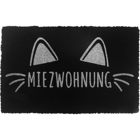 Relaxdays Fußmatte Kokos 60x40cm, Türvorleger Miezwohnung, rutschfest, wetterfest, Fußabstreifer innen & außen, schwarz
